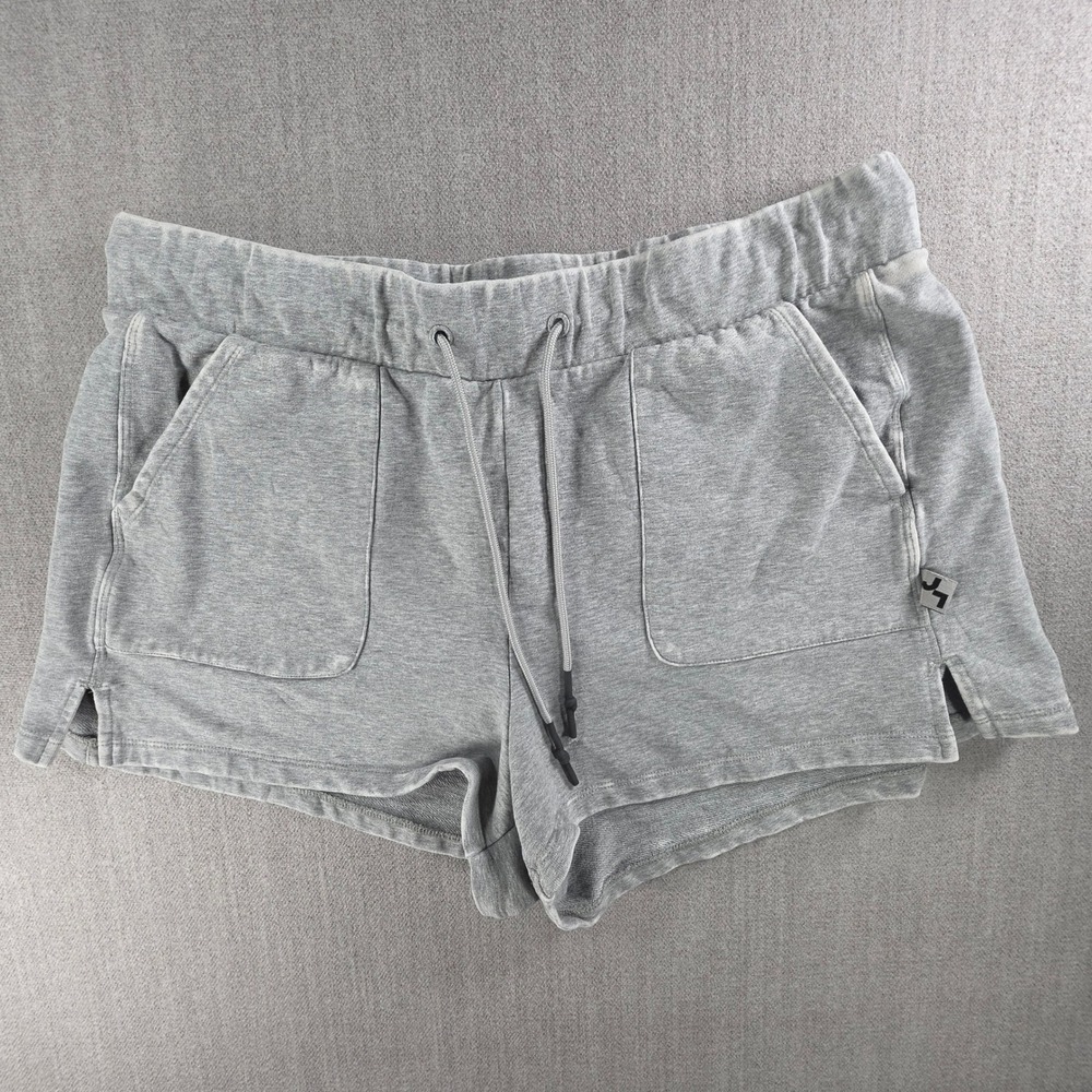 JoyLab French Terry Shorts Women L Gray Drawstring Pockets Acid Wash Lounge